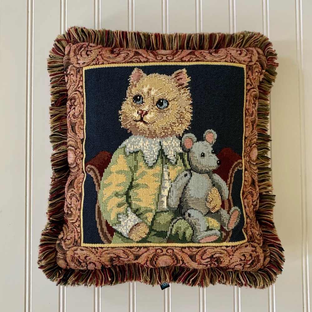 Rare Cat and Mouse Tapestry Pillow by Dakotah